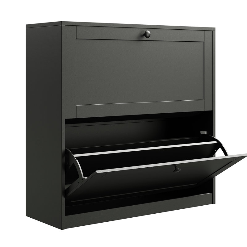 Armoire de rangement pour chaussures Haven Ato avec 2 tiroirs rabattables et tablette réglable, pour le vestibule, le couloir et le salon