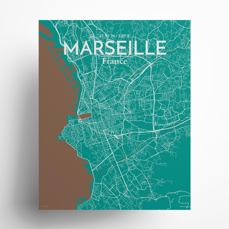 Marseille City Map in Nature 1 Piece Wall Art, 20cm H x 16cm W x 0.05cm D