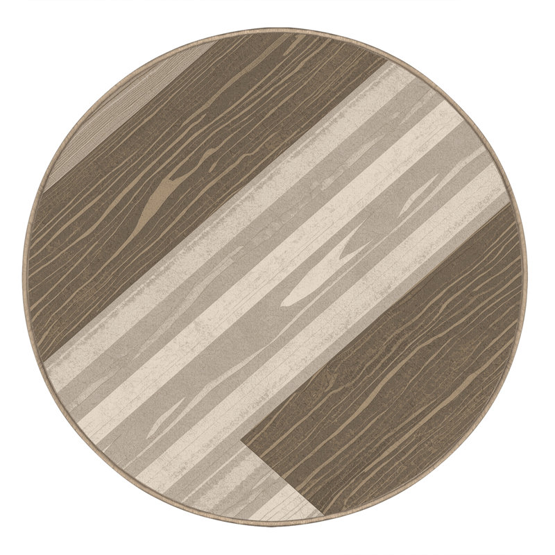Machine Washable Bensonhurst Rustic Wood & Shiplap Rug in Gray – Beige Binding, 5' Round