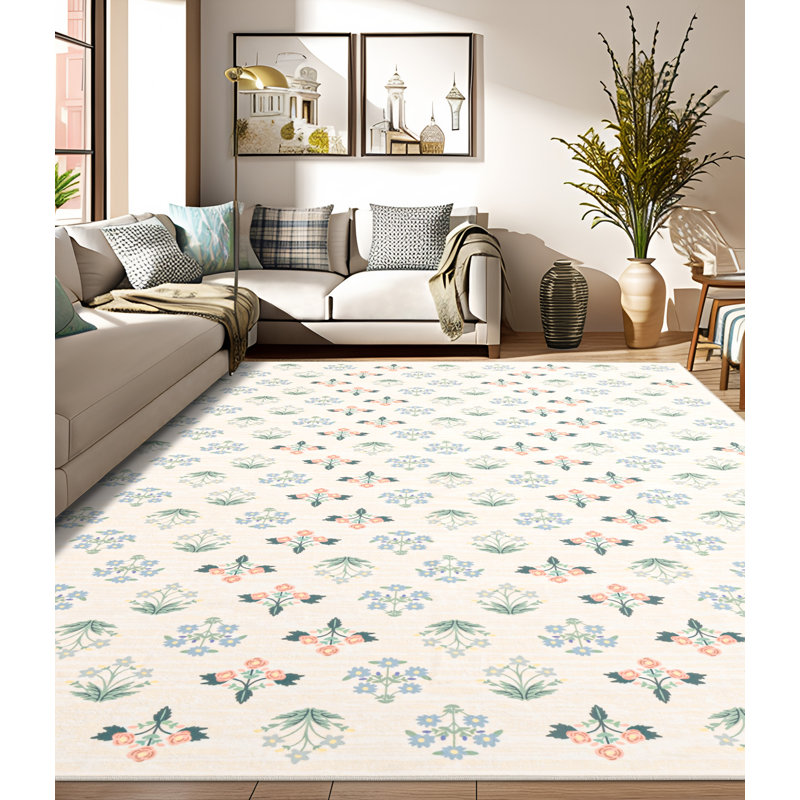 Vintage Blossom Print Machine Washable Area Rug, Rectangle 8' x 10'