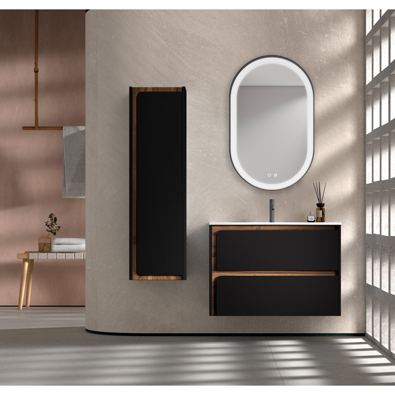 Base de meuble-lavabo simple Cordoba 32 seulement, Noir / bois