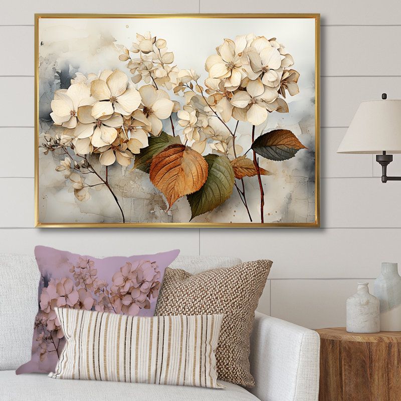 Hortensias botaniques rétro - impression, Silver Picture Framed, 12" H x 20" W