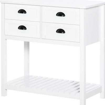 Console Table Storage Cabinet - 4 Drawer Sideboard In White For Kitchen, Living Room Kitchen With Drawers Slatted Shelf Use