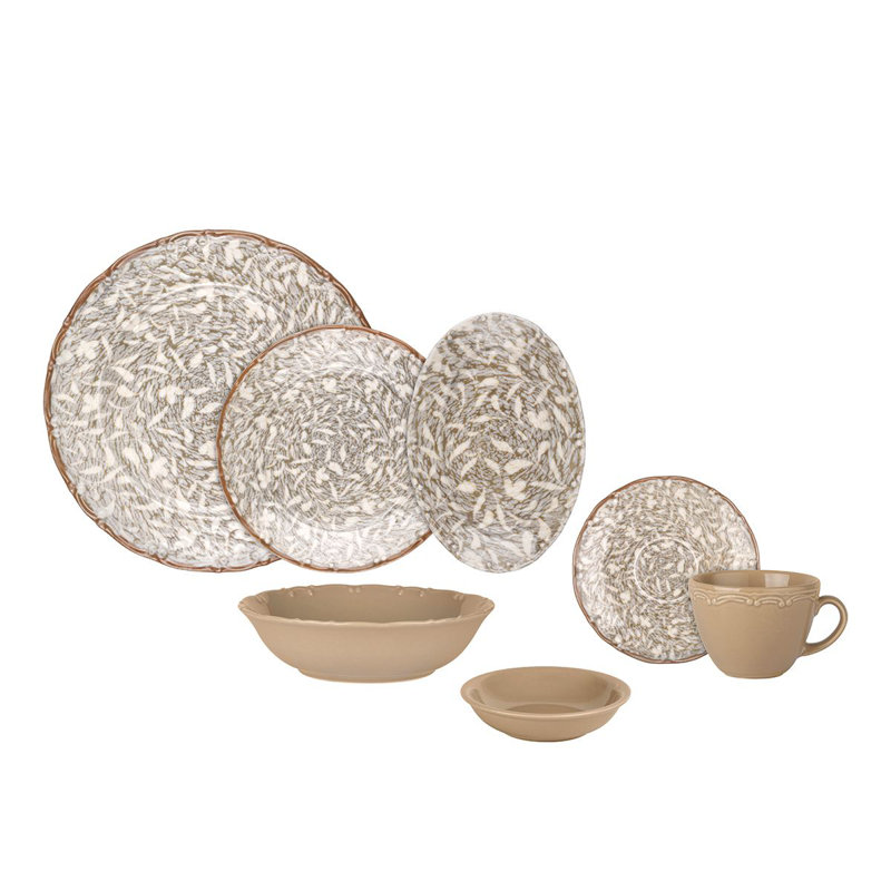 Ensemble de petit déjeuner (26 pièces), Floral, Blanc / jaune