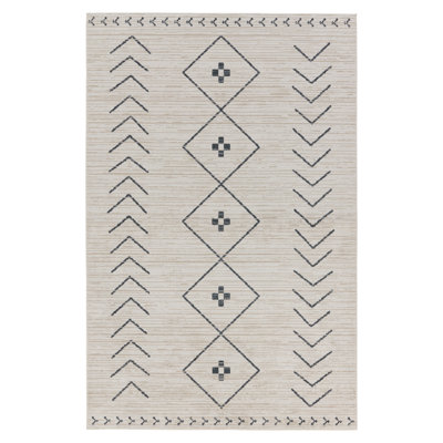 Phoebe Machine WashableGeometric Area Rug in Cream/Dark Slate