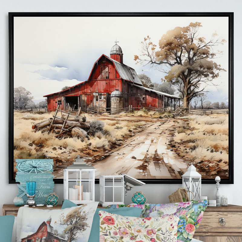 «Farmstead Lnadscape III - Farm Large», art mural, H 30 po x l 40 po x P 1,5 po, Cadre flottant noir