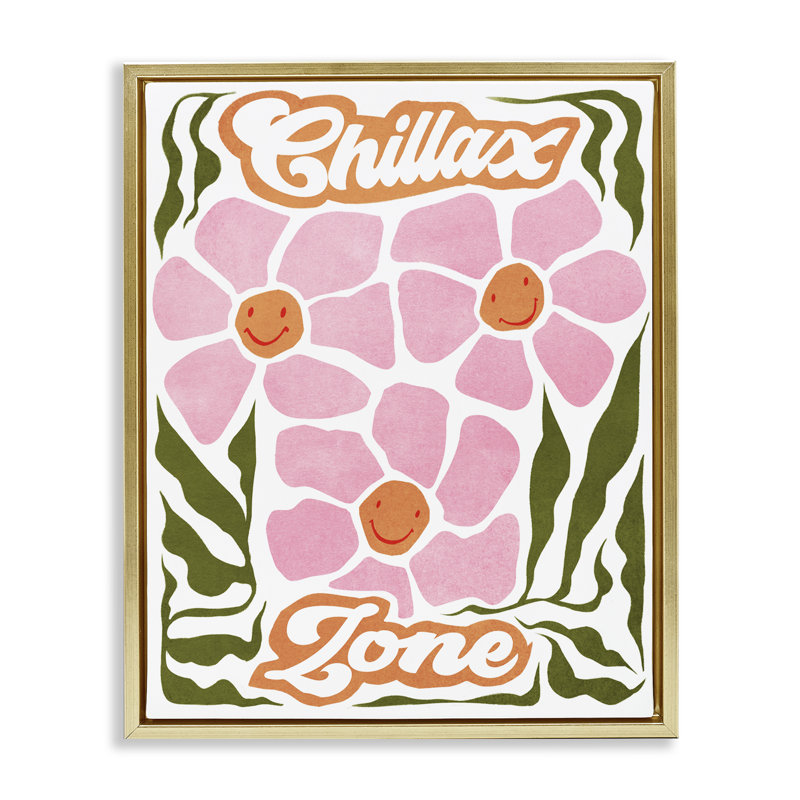 Chillax Zone Groovy Flowers, 31" H x 25" W, Metallic Gold Floater Frame