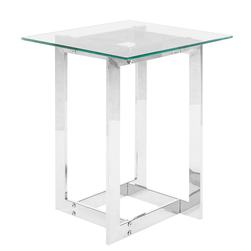 Runcorn Glass Top Cross Legs End Table, Silver