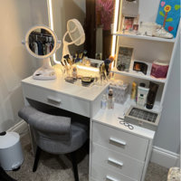 Latitude Run® Kimbereley Makeup Vanity with 3-Color Dimmable Lighted  Mirror, Side Storage Shelf & 4 Drawers & Reviews