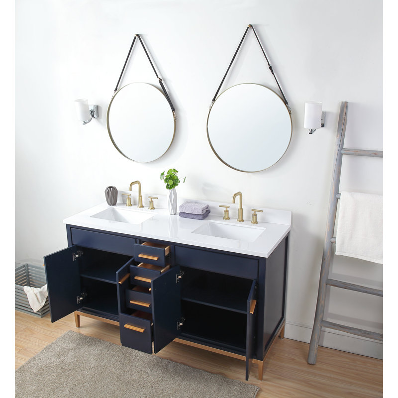 60'' Double Bathroom Vanity with White Quartz Top