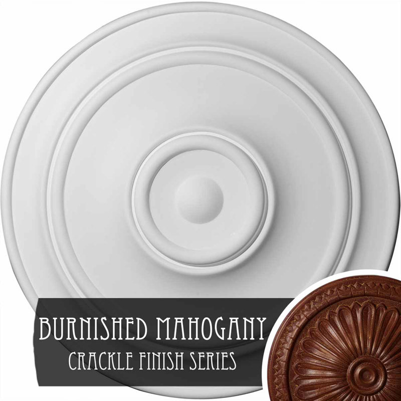 Petit médaillon de plafond classique Endurathane, diamètre extérieur de 40 1/4 po x P 3 1/8 po (pour auvents jusqu'à 10 po), finition craquelée en acajou bruni peinte à la main