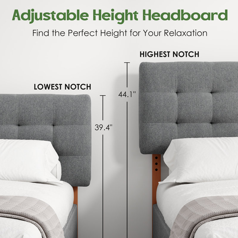 Tête de lit tapissier à hauteur ajustable de 39 po à 44 po, Gris, Très grand lit