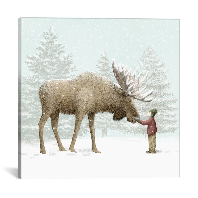 «Winter Moose» par Eric Fan - Impression sur toile, H 18 po x l 18 po x P 1,5 po, Pas de tapis