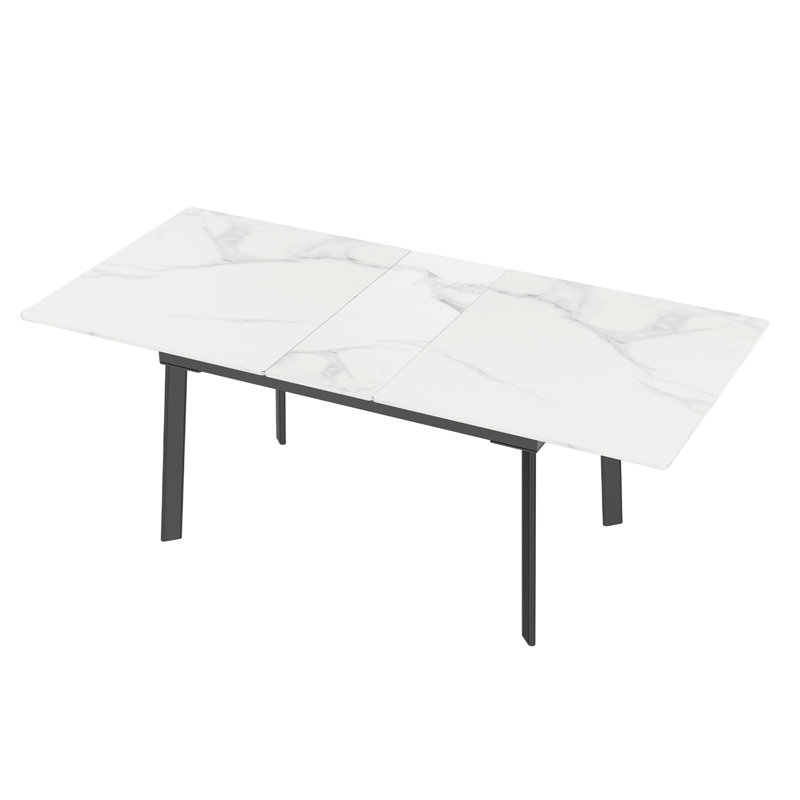 Table de salle à manger extensible en pierre frittée Valleau, Blanc, 31.1" H x 62.9" L x 31.5" W