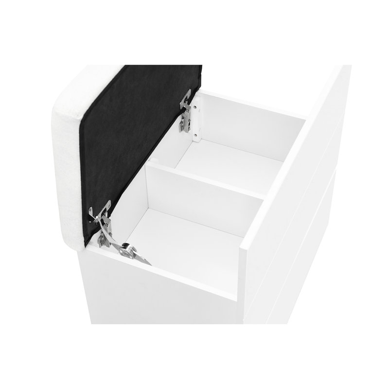Meuble-lavabo blanc avec tabouret, ampoules à DEL intégrées, haut-parleurs latéraux, couvercle en verre et au-dessus de 5 tiroirs, configuration en verre massif et en bois de style avec ou sans composition