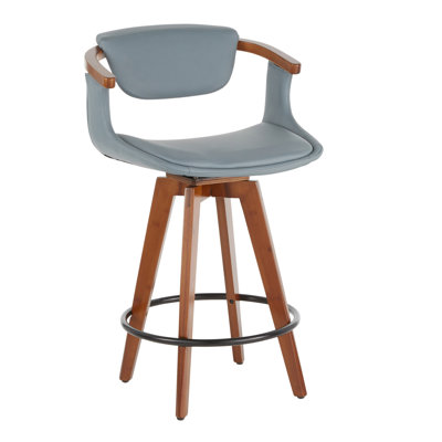 Tabouret de comptoir Mid-Century moderne en bambou noyer et similicuir gris By