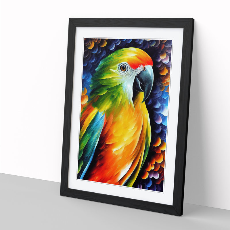 Parrot Vol.2 - Single Picture Frame Painting, 46cm H x 34cm W x 2cm D, Oak