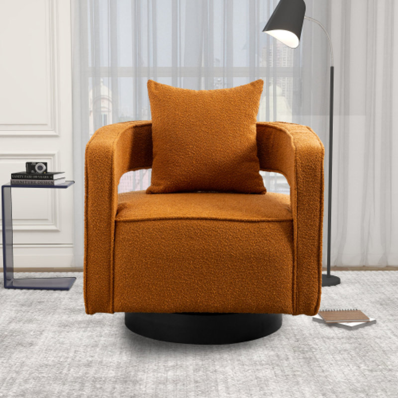 Fauteuils pivotants modernes, cuir bouclé caramel, piètement en métal, pour salon contemporain