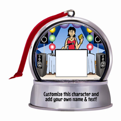 Personalized Name That Toon Disc Jockey/MC - Female Snow Globe Magnet - Great Gift!