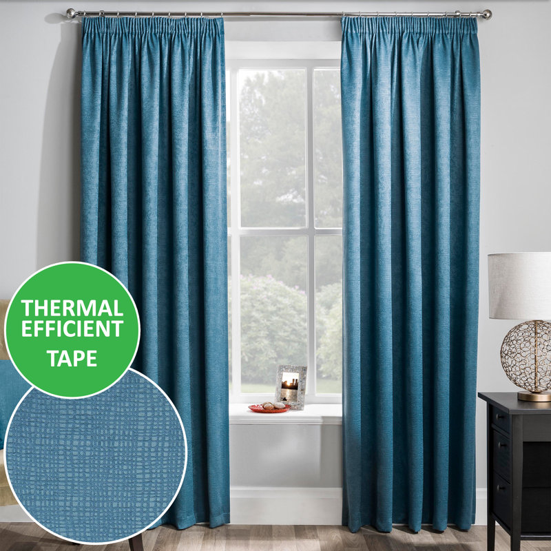 Armington Pencil Pleat Light Reducing Thermal Curtain, Teal, 229cm Width x 183cm Drop