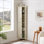 Armoire de rangement de coin avec 8 portes et tablettes, idéale pour les solutions de rangement organisées et élégantes