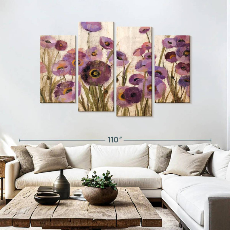 Harnek rose et fleurs mauves, H 54 po x l 84 po