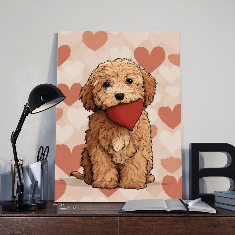 Impression sur toile «Cute Puppy Red Heart» - Urban Studio, 12 * 8 pouces (30 * 20 * 2cm)