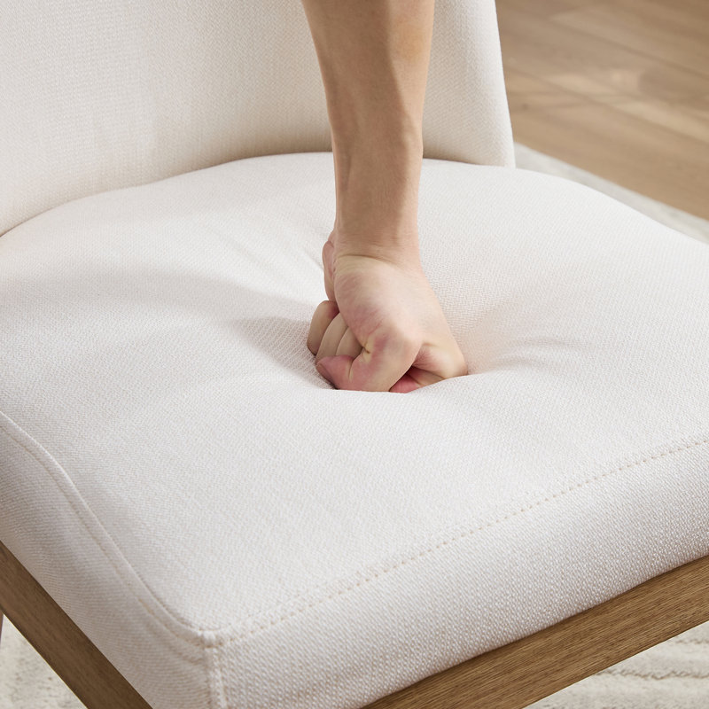 Upholstered Armless Side Chair With Solid Wood Legs, Cream
