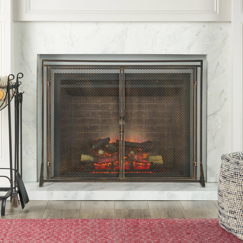 Beluga Iron Fireplace Screen, Black Brushed Gold