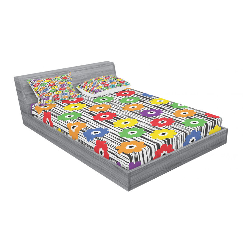 Microfiber Floral Sheet Set, Queen Sheet Set with Fitted Sheet