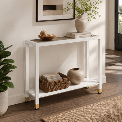 Console dorée et blanche à deux niveaux avec tablette à deux niveaux - convient aux couloirs, aux entrées, aux salons, aux vestibules, aux couloirs et aux bureaux