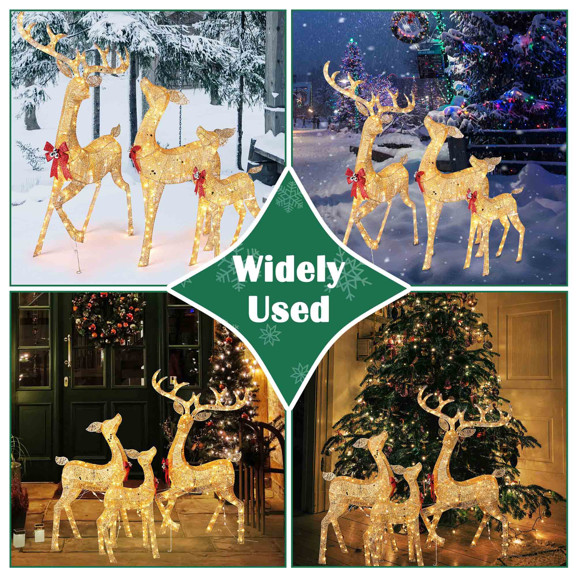 3-Piece Pre-Lit Holiday Twinkling Woodland Deer Family