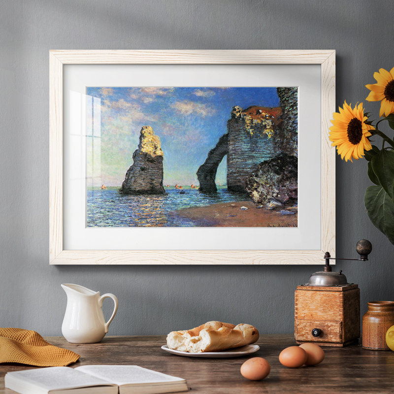 Les falaises rocheuses d'Étretat par Monet, H 18 po x l 26 po x P 1,5 po, Blanc