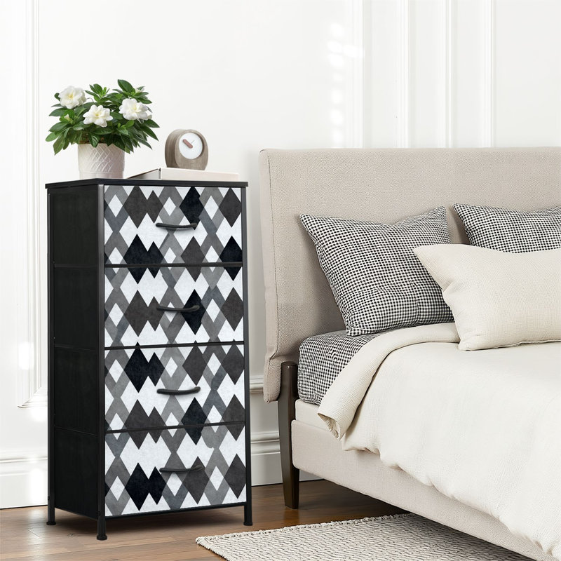 4 Drawer Dresser for Bedroom, Narrow Chest of Drawers, Wooden Top and Study Iron Frame 18"x37.5"-(WxH)