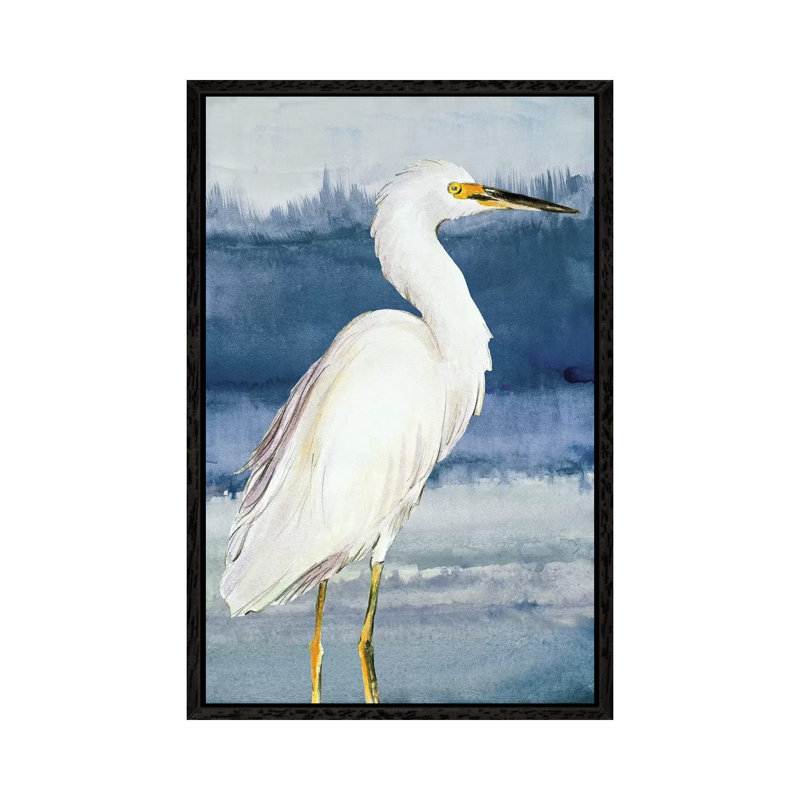 Heron On Blue II by Lanie Loreth - Painting on Canvas, 66.04 cm H x 45.72 cm W, Black Framed