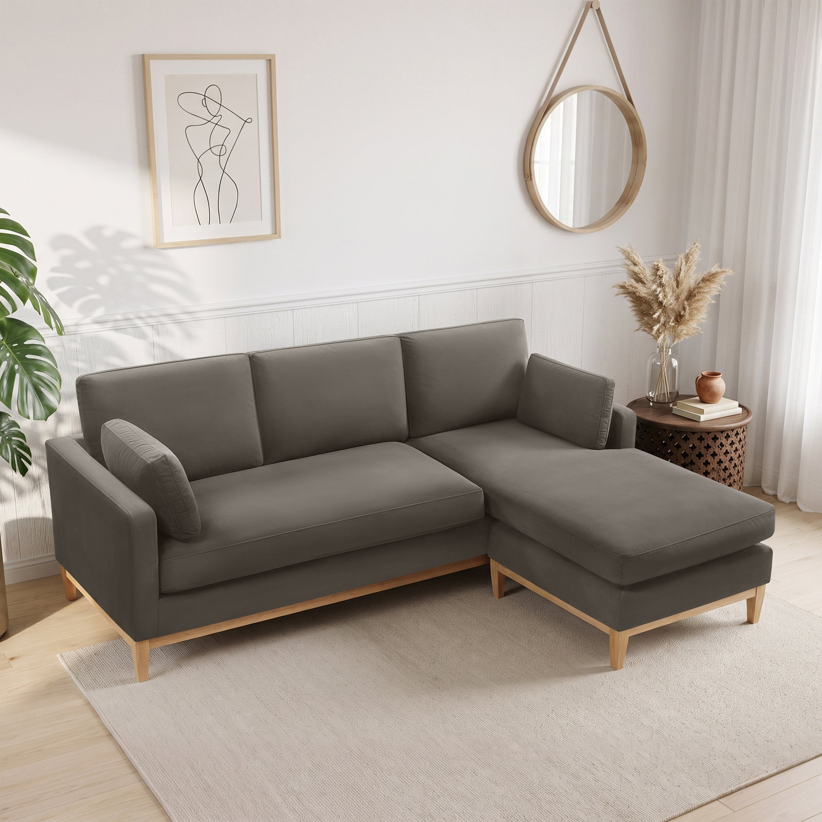 Upholstered L-Shaped Sectional Sofa, Java Velvet