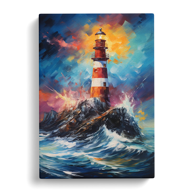 Lighthouse Action Painting - Wrapped Canvas, 50cm H x 35cm W x 3cm D
