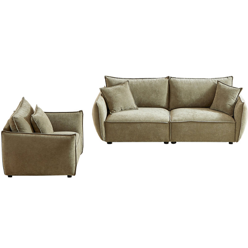 Contemporain 3 + 1, lin, fondation en bois stable dans le salon avec tissu chenille et type, Vert clair