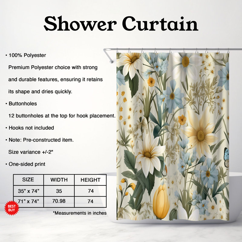 Fleur de Pâques - Rideau de douche standard 1 pièce, H 74 po x l 71 po