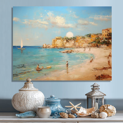 Pleine lune se levant au-dessus de l'océan italien - salon d'art mural plage