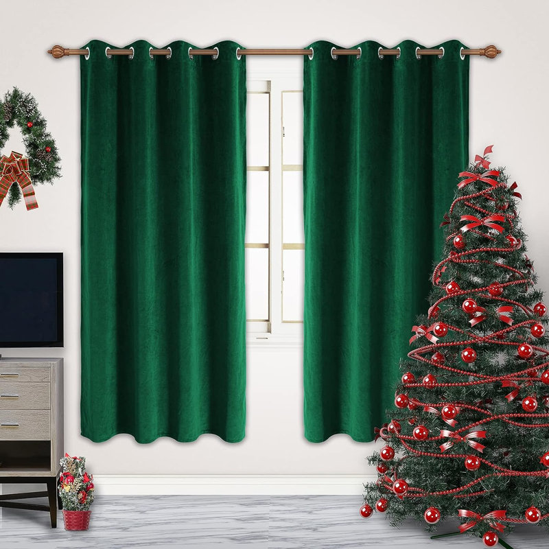 Velvet Blackout Curtain Pair, 52" W x 84" L, Green