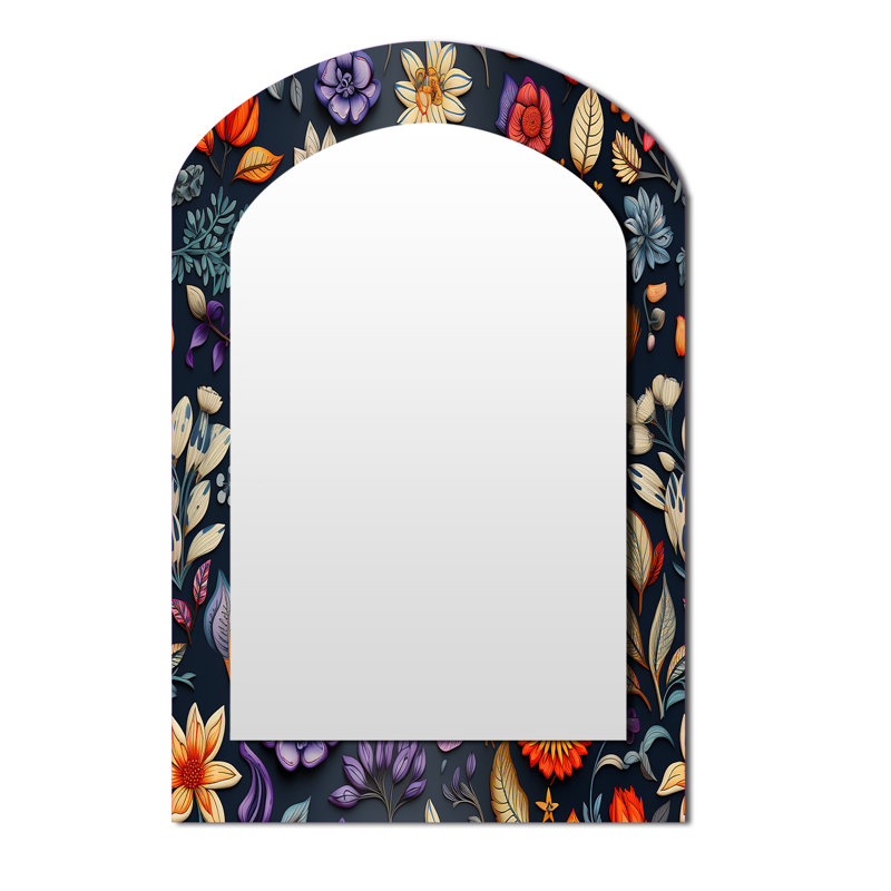 Shiflet Tropical Tapestries Boho Pattern - Floral Asymmetrical Decorative Mirror, Cottage Arch Wall Mirror, Printed Metal Art