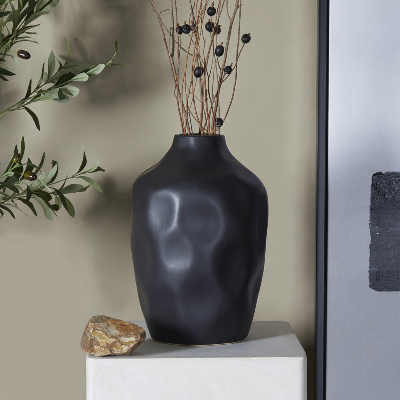 Vase de table en grès, Brun, H 13,8 po x l 9,35 po x P 9,25 po