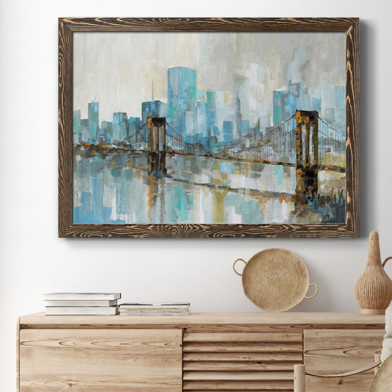 Teal City Shadows - cadre photo, reproduction d'art sur toile, H 31,5 po x l 23,5 po x P 1,5 po, Noyer