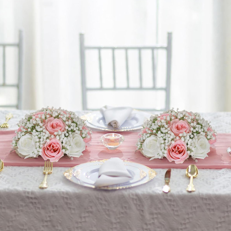 2 pièces de boules de fleurs artificielles, centres de mariage Rose Babys Breath Fleurs artificielles, pièces centrales de décoration pour centres de table