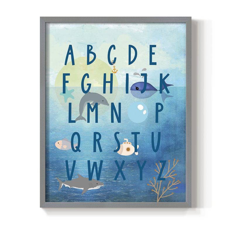 «Underwater Alphabet», reproduction encadrée - bois massif, H 30 po x l 24 po, Gris
