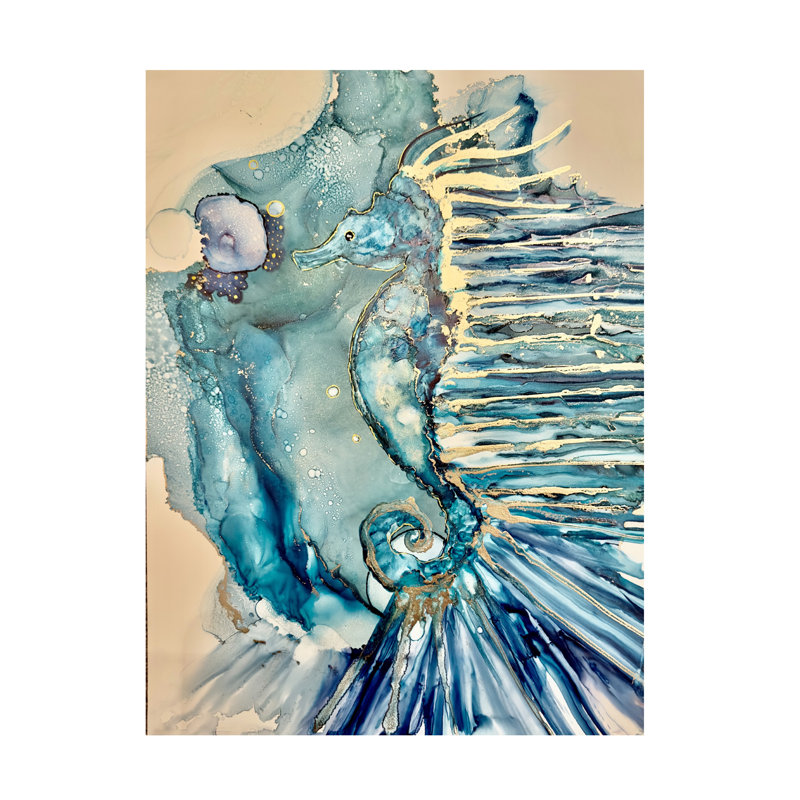 Art mural sur toile tendue - «Mystical Seahorse 2» par Amy Tieman pour décoration de salon, de chambre à coucher ou de bureau - 35 x 47