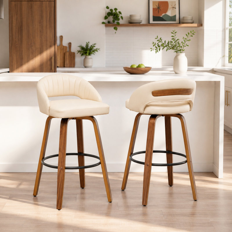 Tabourets de bar pivotants en simili cuir Lawrence, Beige, 29.92"