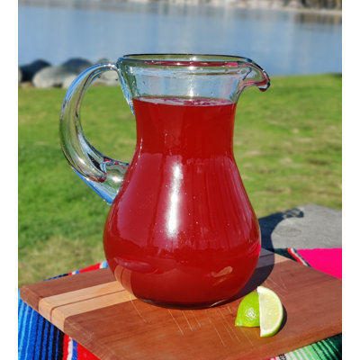 Pichet en verre soufflé à la main Dmytro - bordure et poignée turquoise (84 oz)
