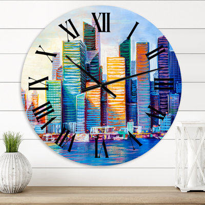 Paysage urbain de gratte-ciel dans la ville moderne I - Horloge murale moderne